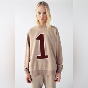 NWT RARE Zara Varsity Vintage Washed Effect Oversized Sweatshirt/Top